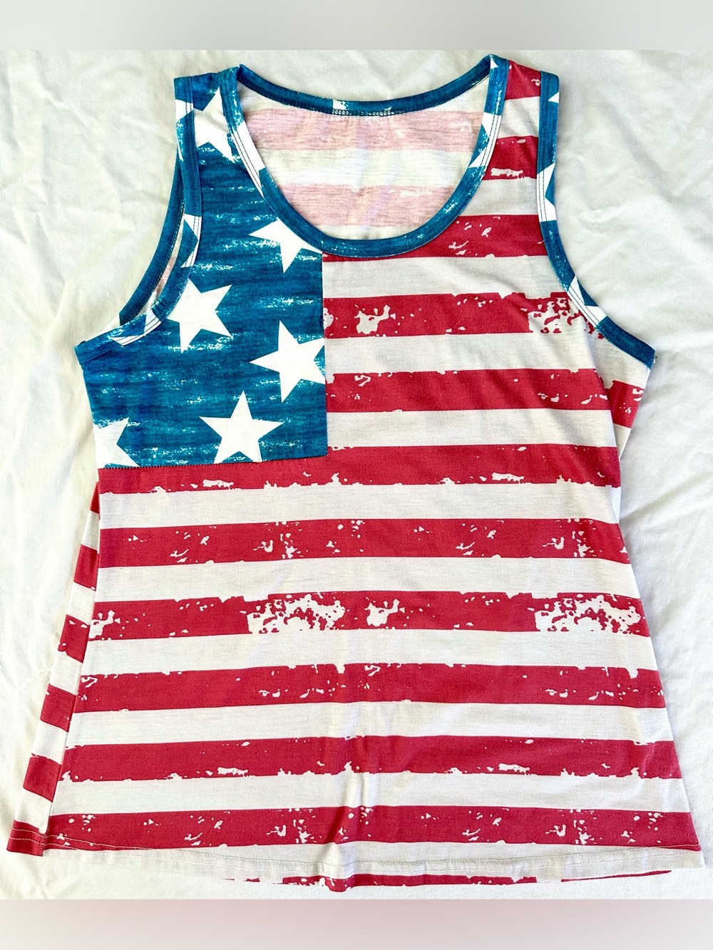 Women’s Size S USA Flag Patriotic Tank Top Red White Blue Sleeveless Shirt